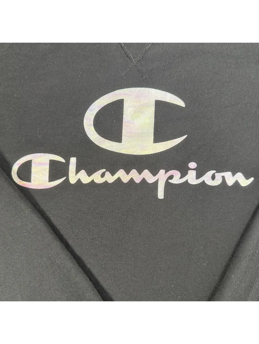 Champion Women's Blend Fleece Iridescent Logo Crewneck Sweatshirt - Black, XL - Picture 2 of 6